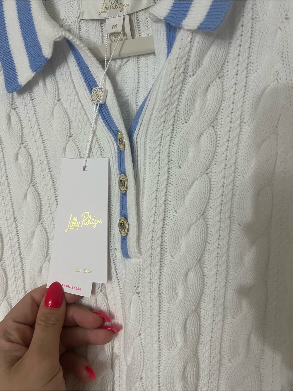 Lilly Pulitzer White Sweater Vest with Blue Trim - Picture 2 of 4